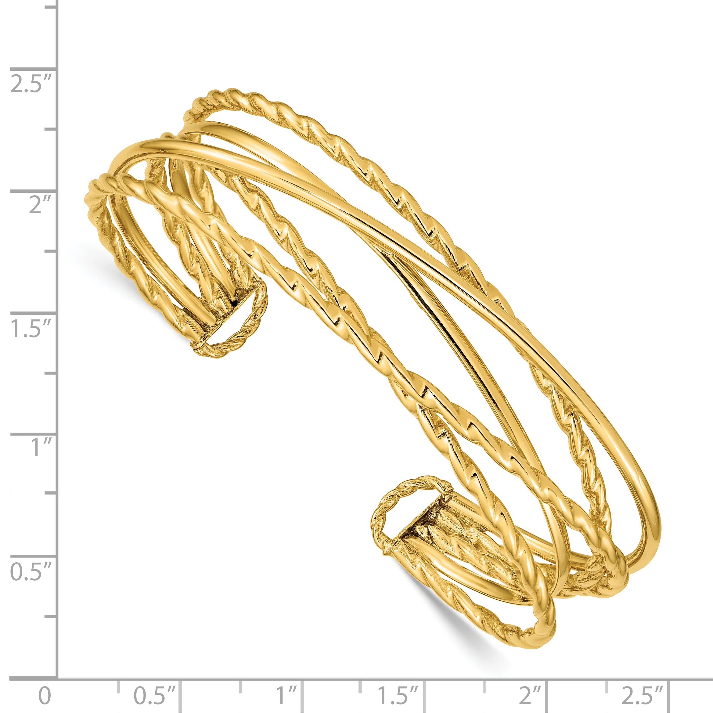 14k Polished Multi Tube Cuff Bangle - Image 3