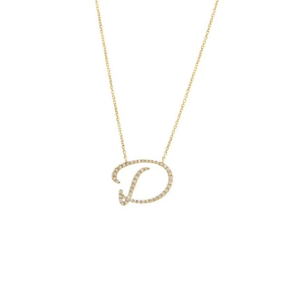 Diamond Cursive Letter Charm Necklace In 14K Gold - Image 10