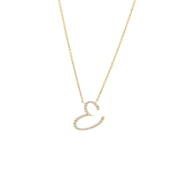 Diamond Cursive Letter Charm Necklace In 14K Gold - Image 12