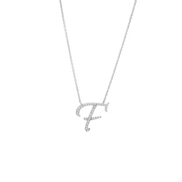 Diamond Cursive Letter Charm Necklace In 14K Gold - Image 13