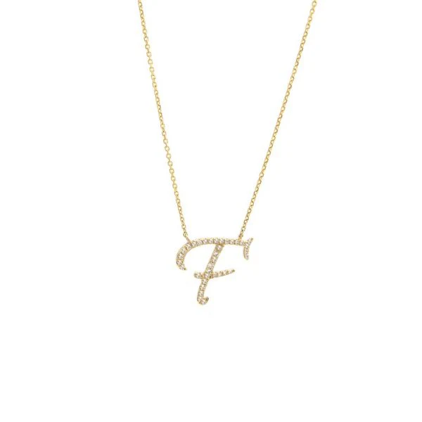 Diamond Cursive Letter Charm Necklace In 14K Gold - Image 14