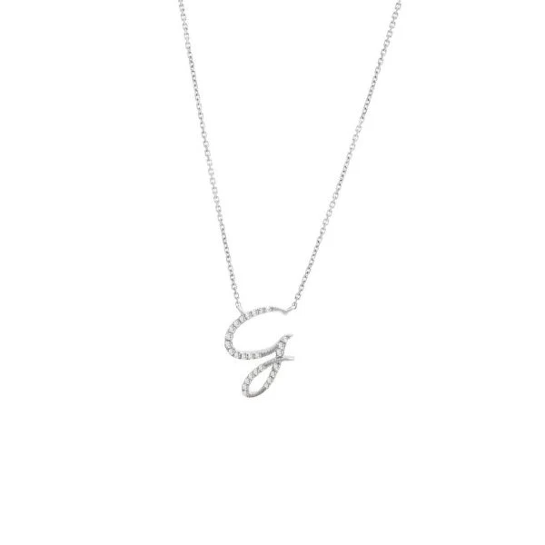 Diamond Cursive Letter Charm Necklace In 14K Gold - Image 15