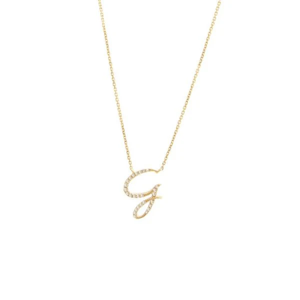 Diamond Cursive Letter Charm Necklace In 14K Gold - Image 16