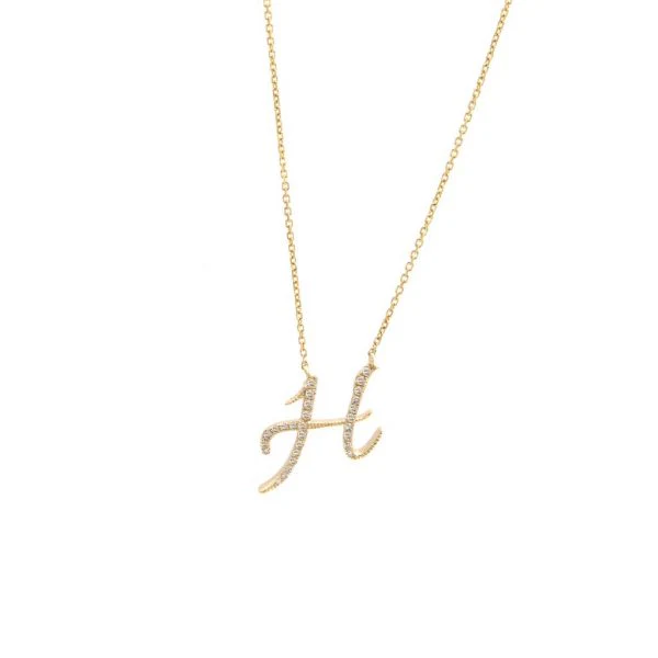 Diamond Cursive Letter Charm Necklace In 14K Gold - Image 18