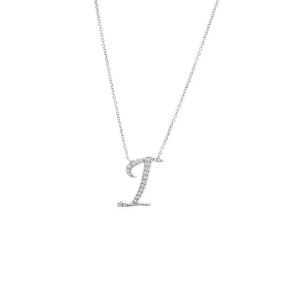 Diamond Cursive Letter Charm Necklace In 14K Gold - Image 19