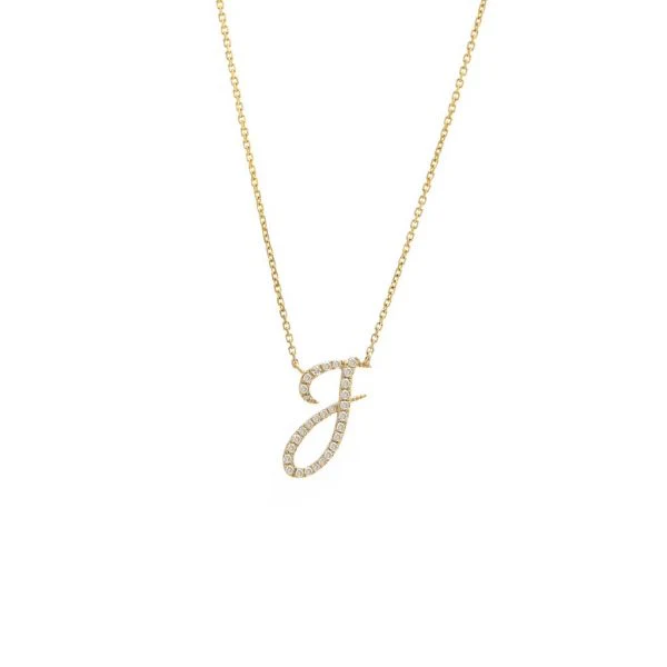Diamond Cursive Letter Charm Necklace In 14K Gold - Image 22