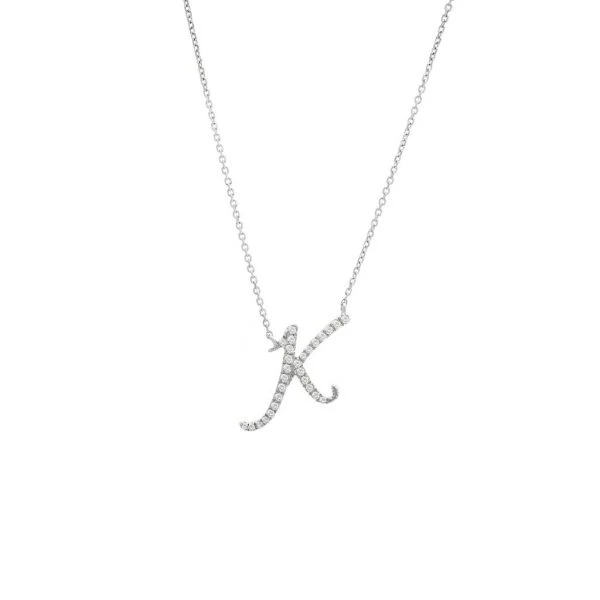 Diamond Cursive Letter Charm Necklace In 14K Gold - Image 23