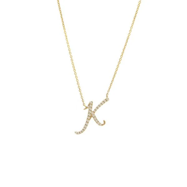 Diamond Cursive Letter Charm Necklace In 14K Gold - Image 24