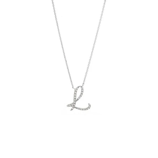 Diamond Cursive Letter Charm Necklace In 14K Gold - Image 25