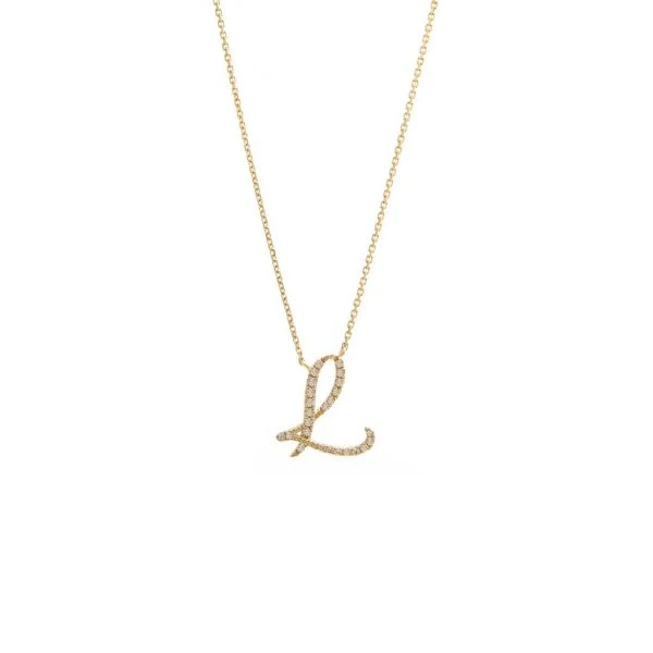 Diamond Cursive Letter Charm Necklace In 14K Gold - Image 26