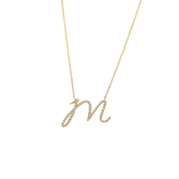 Diamond Cursive Letter Charm Necklace In 14K Gold - Image 28