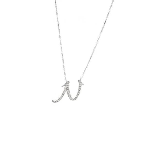 Diamond Cursive Letter Charm Necklace In 14K Gold - Image 29