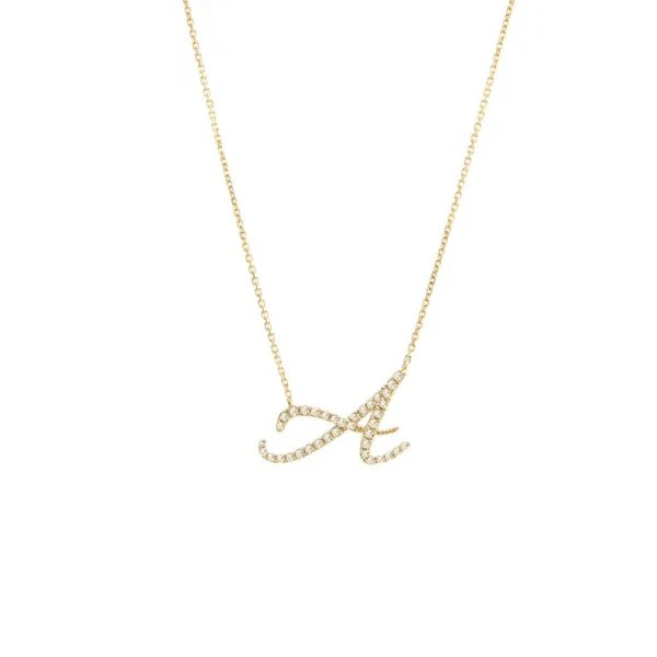 Diamond Cursive Letter Charm Necklace In 14K Gold - Image 3