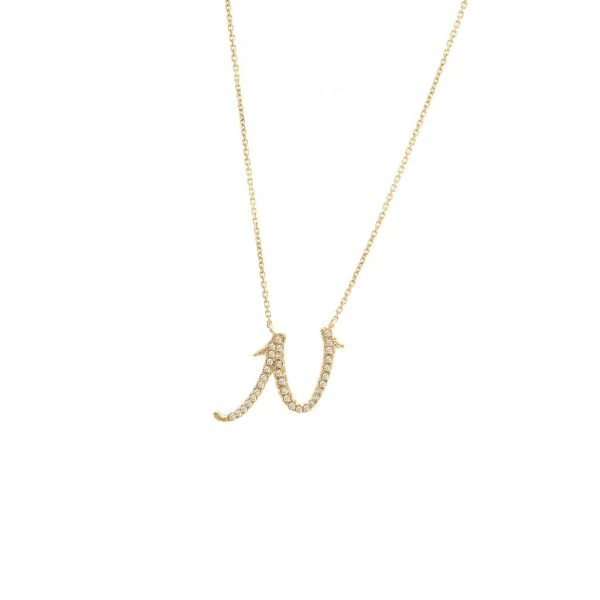 Diamond Cursive Letter Charm Necklace In 14K Gold - Image 30