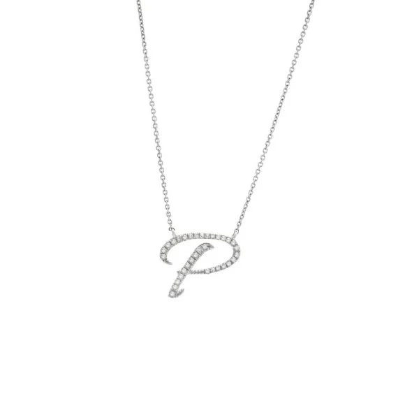 Diamond Cursive Letter Charm Necklace In 14K Gold - Image 33