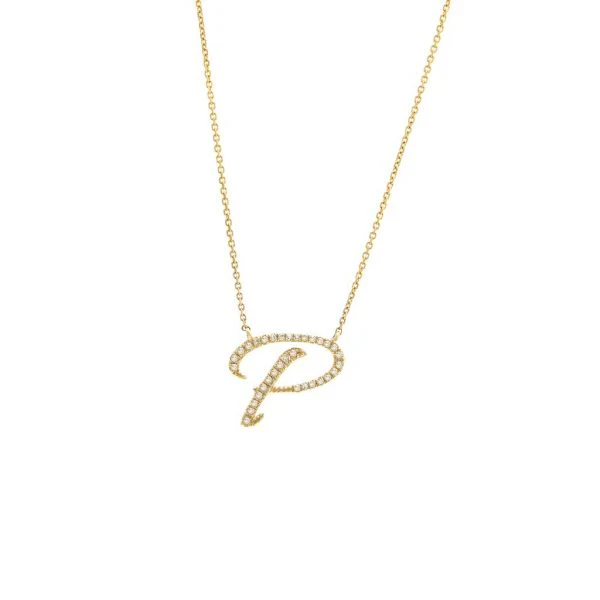 Diamond Cursive Letter Charm Necklace In 14K Gold - Image 34