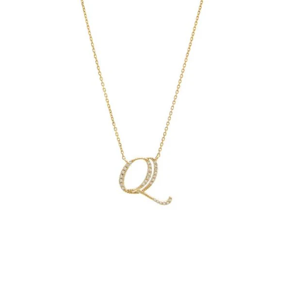 Diamond Cursive Letter Charm Necklace In 14K Gold - Image 36