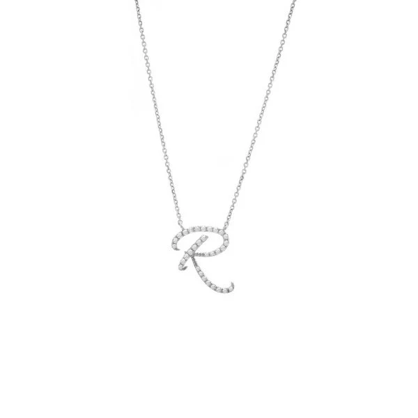 Diamond Cursive Letter Charm Necklace In 14K Gold - Image 37