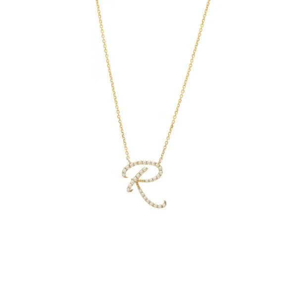 Diamond Cursive Letter Charm Necklace In 14K Gold - Image 38