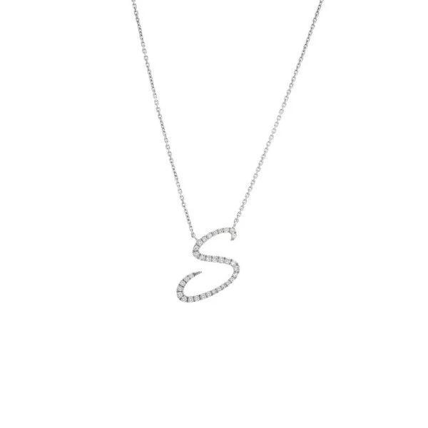 Diamond Cursive Letter Charm Necklace In 14K Gold - Image 39
