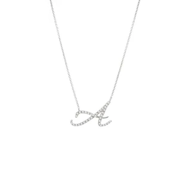 Diamond Cursive Letter Charm Necklace In 14K Gold - Image 4