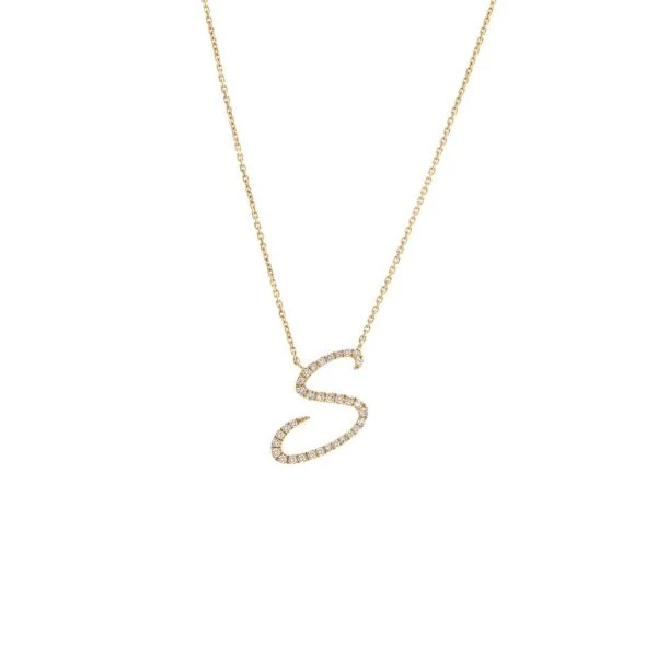 Diamond Cursive Letter Charm Necklace In 14K Gold - Image 40