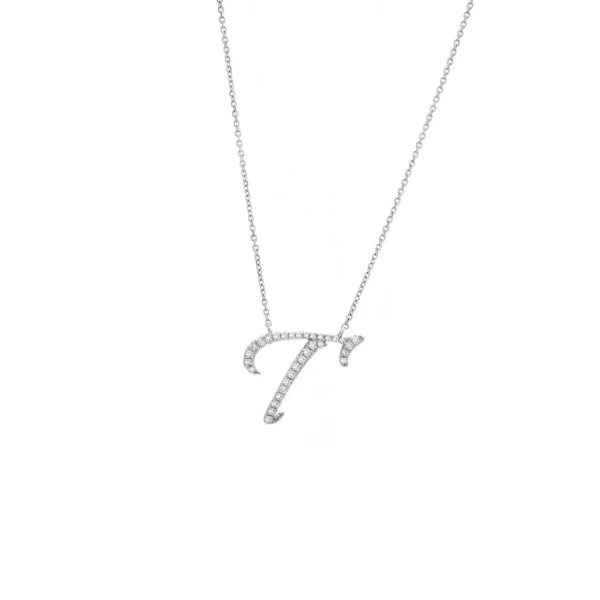 Diamond Cursive Letter Charm Necklace In 14K Gold - Image 41