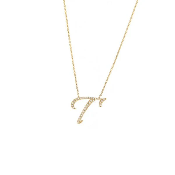 Diamond Cursive Letter Charm Necklace In 14K Gold - Image 42