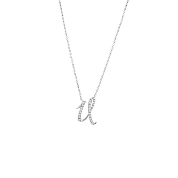 Diamond Cursive Letter Charm Necklace In 14K Gold - Image 43