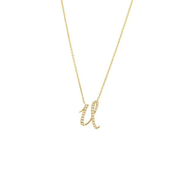 Diamond Cursive Letter Charm Necklace In 14K Gold - Image 44