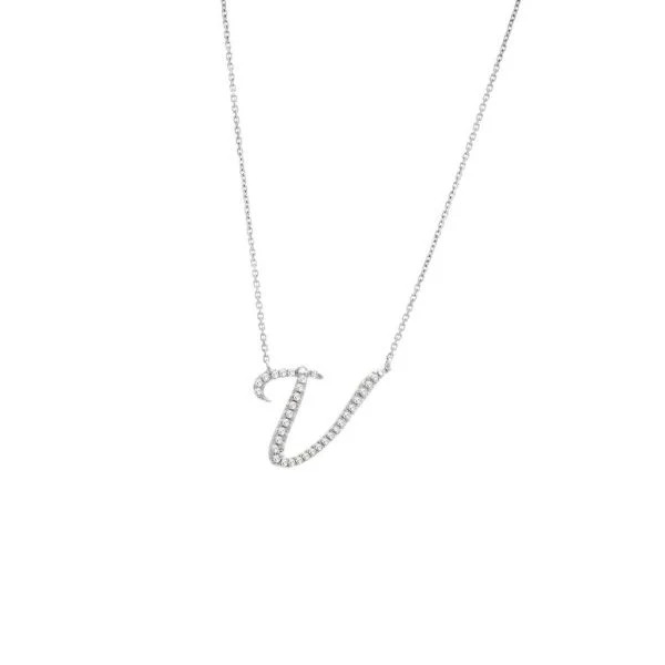 Diamond Cursive Letter Charm Necklace In 14K Gold - Image 45