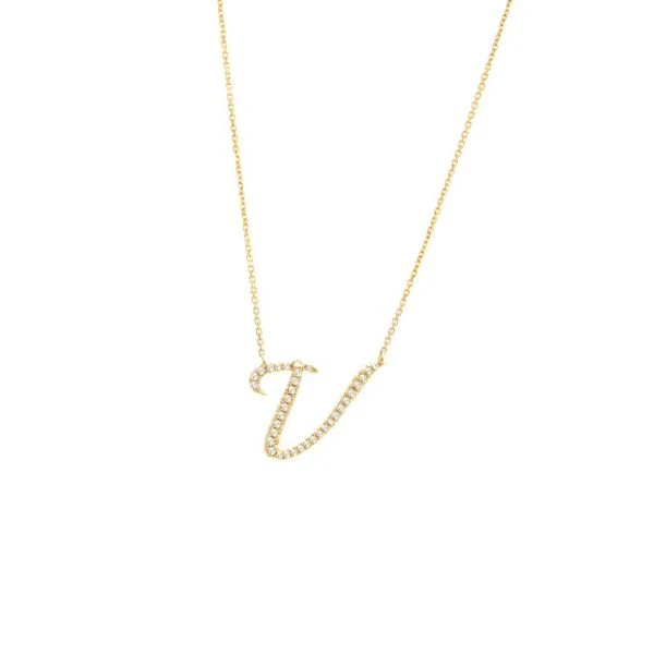 Diamond Cursive Letter Charm Necklace In 14K Gold - Image 46