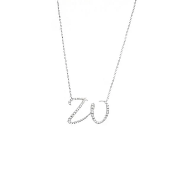 Diamond Cursive Letter Charm Necklace In 14K Gold - Image 47