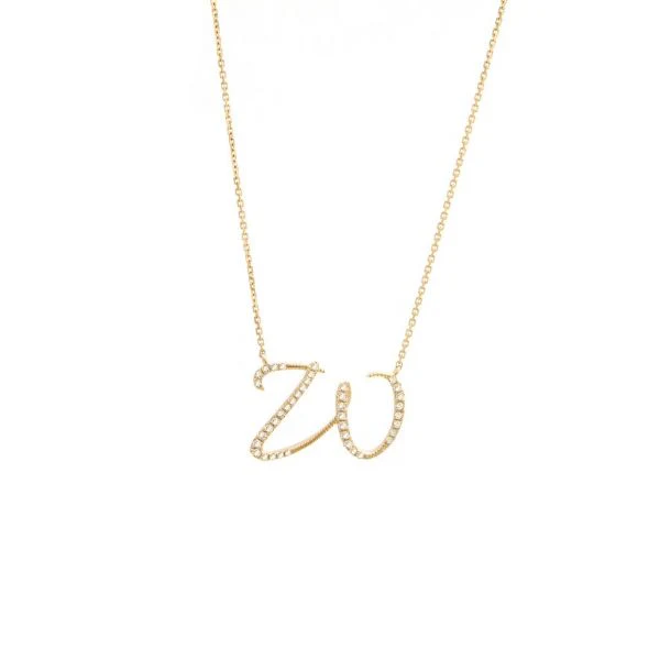 Diamond Cursive Letter Charm Necklace In 14K Gold - Image 48