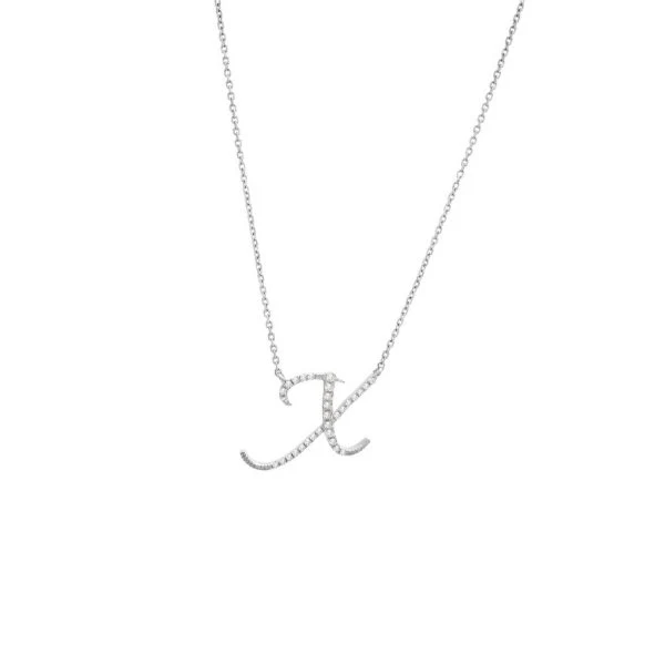 Diamond Cursive Letter Charm Necklace In 14K Gold - Image 49