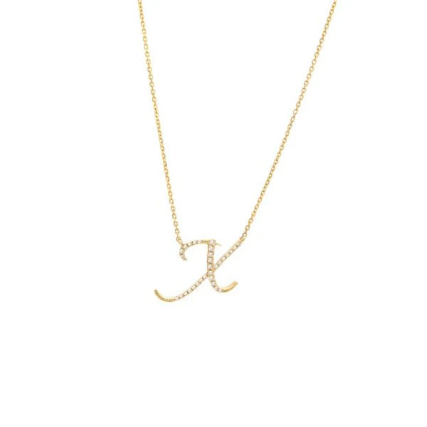 Diamond Cursive Letter Charm Necklace In 14K Gold - Image 50