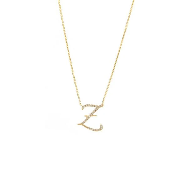 Diamond Cursive Letter Charm Necklace In 14K Gold - Image 54