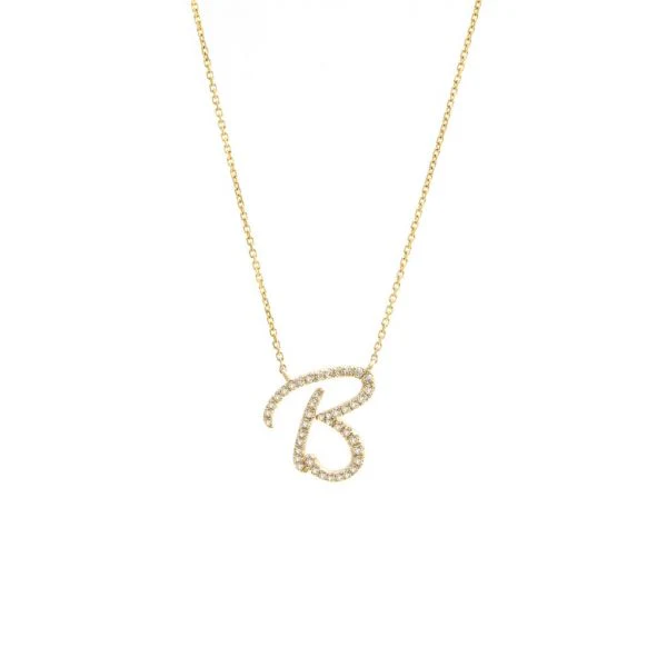 Diamond Cursive Letter Charm Necklace In 14K Gold - Image 6