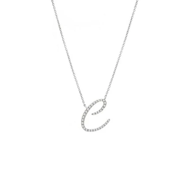 Diamond Cursive Letter Charm Necklace In 14K Gold - Image 7