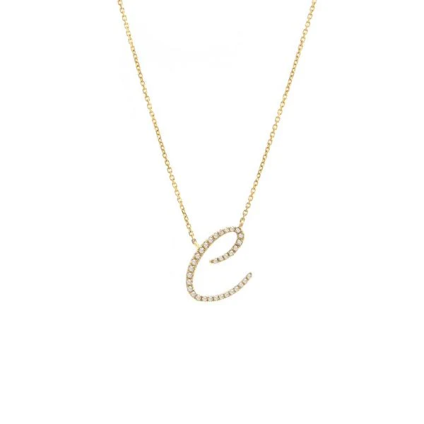 Diamond Cursive Letter Charm Necklace In 14K Gold - Image 8