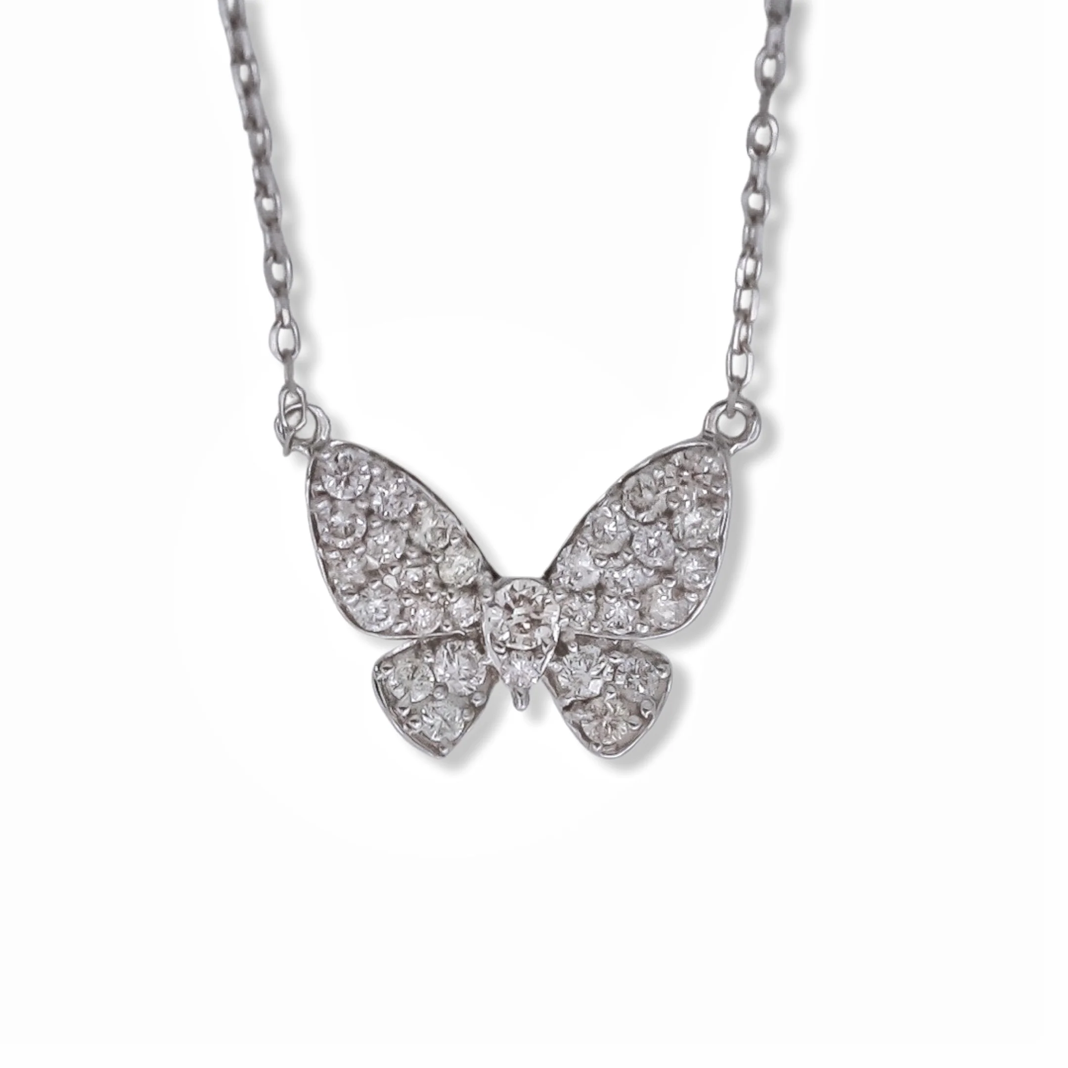 Diamond Butterfly Charm Necklace In 18K White Gold - Image 3