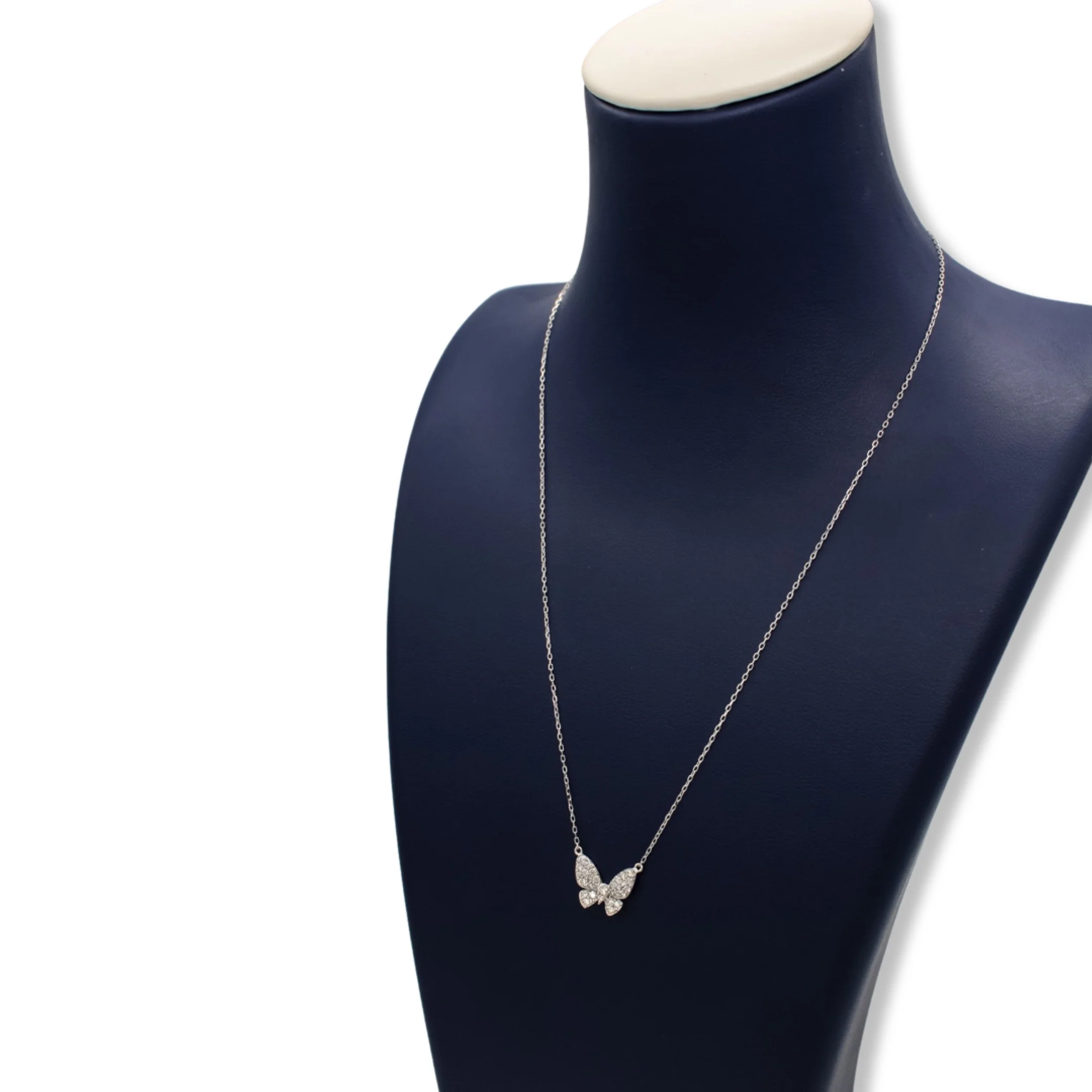 Diamond Butterfly Charm Necklace In 18K White Gold - Image 4