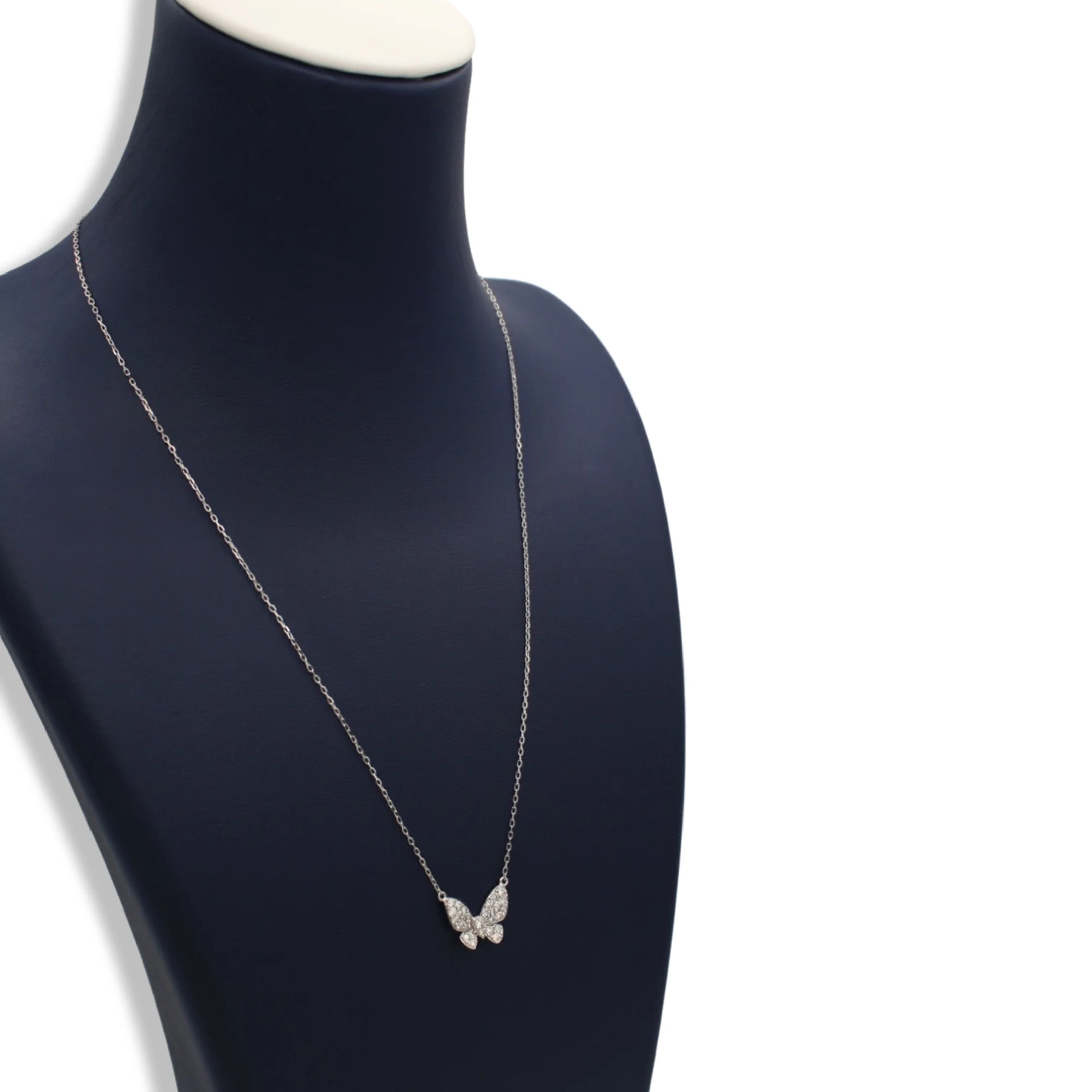 Diamond Butterfly Charm Necklace In 18K White Gold - Image 6