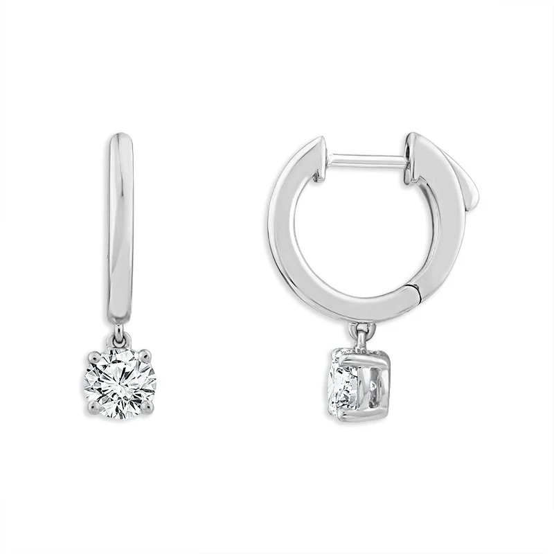 Diamond Hoops Earrings 1.00 ct tw RD 14k White Gold - Image 3