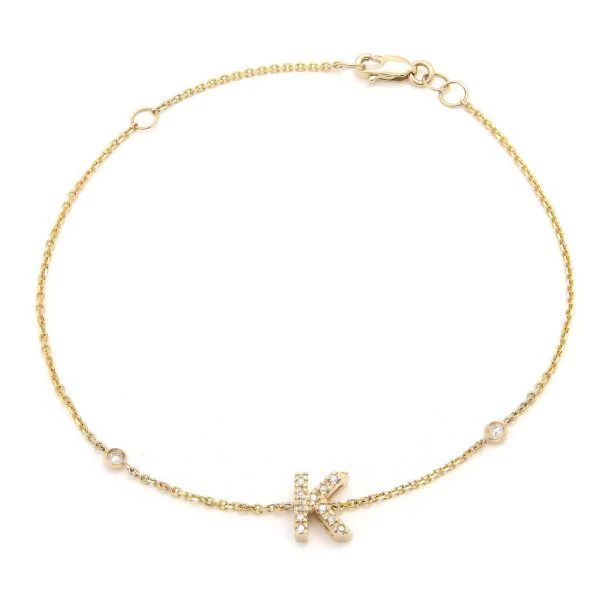 Letter Charm Bracelet In 14K Gold with Diamonds: A-Z - Image 11