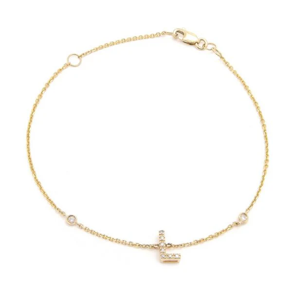 Letter Charm Bracelet In 14K Gold with Diamonds: A-Z - Image 12