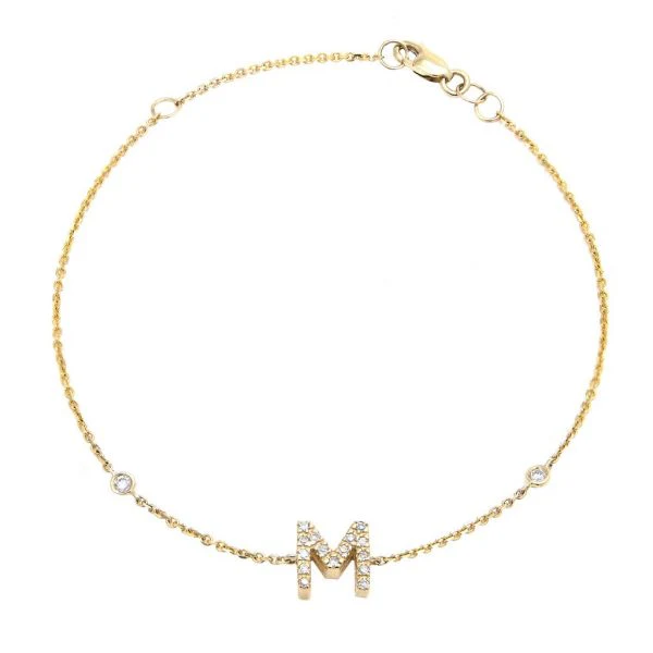 Letter Charm Bracelet In 14K Gold with Diamonds: A-Z - Image 13