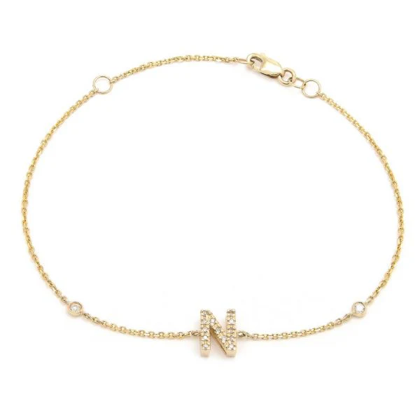 Letter Charm Bracelet In 14K Gold with Diamonds: A-Z - Image 14