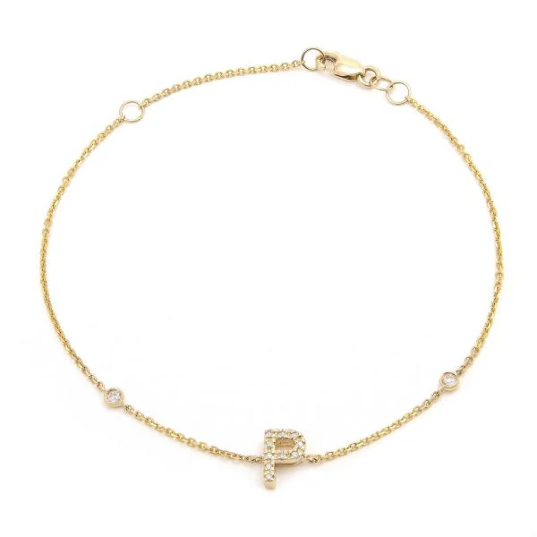 Letter Charm Bracelet In 14K Gold with Diamonds: A-Z - Image 16