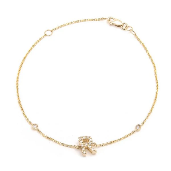 Letter Charm Bracelet In 14K Gold with Diamonds: A-Z - Image 18